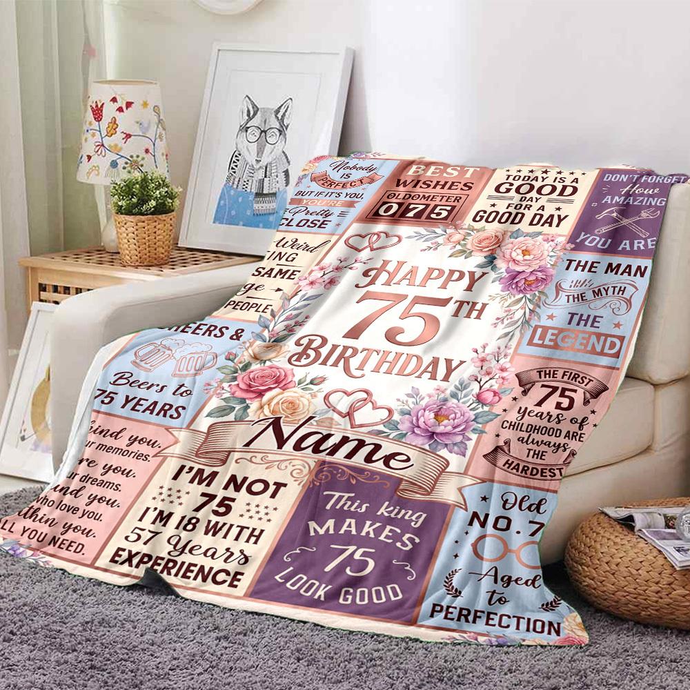 75Th Birthday Celebration Blanket Comfortable Texture For Sofa Couch Office Bed Picnics Allseason Use Cozy Home Lovers Ideal Gift For Birthday