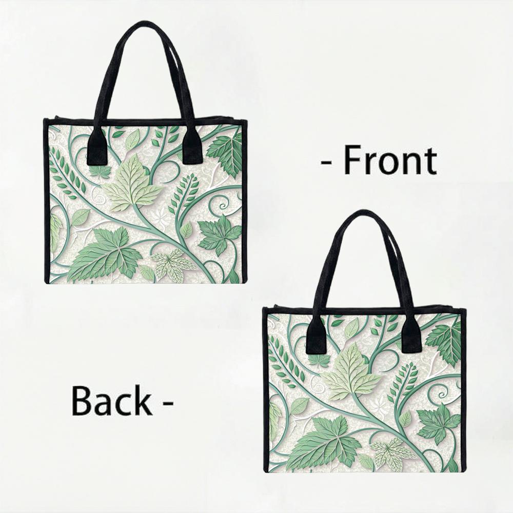 Elegant Green Leaf Print Tote Bag Large Daily Use Handbag for Women Casual Outdoor Travel Carry Shoulder Bag