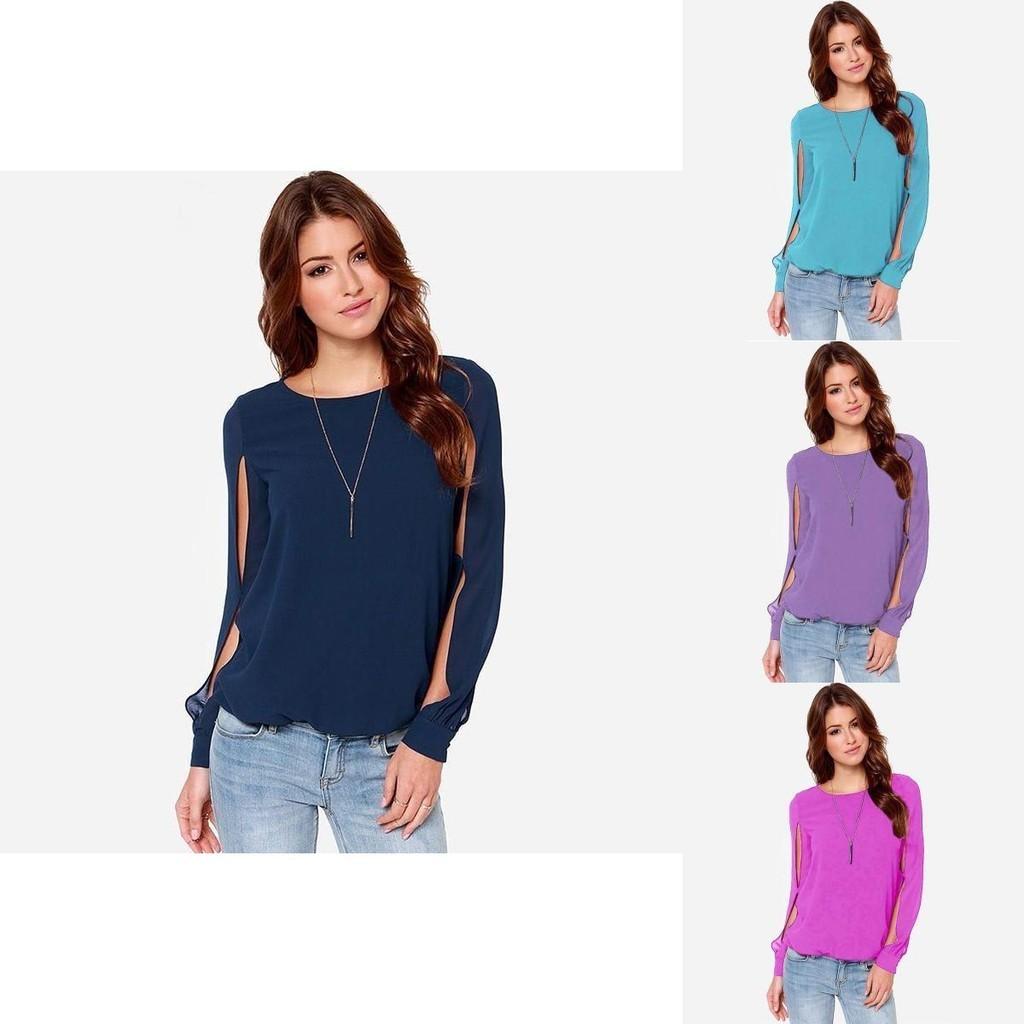 Premium Quality Women's Long Sleeve Cold Shoulder Fashion Loose Shirt Tops In Vibrant Colors