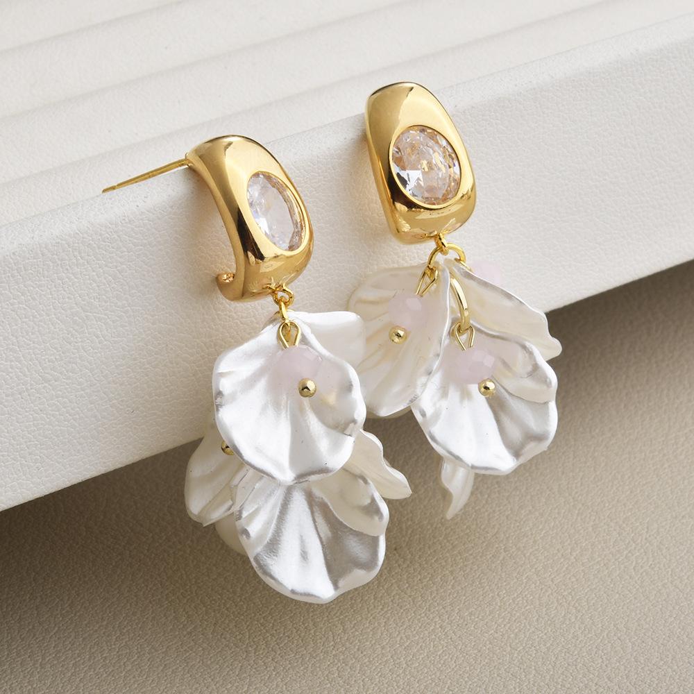 

2026 Korean Fairy Floral Petal Dangle Earrings - Sweet Zircon Inlaid Translucent Flower Tassel Earrings for Women Spring Summer Jewelry