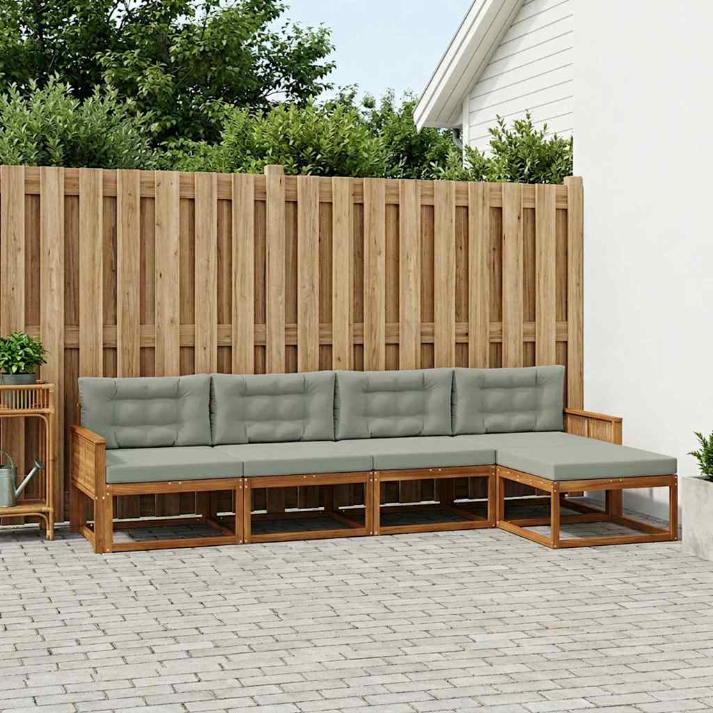 Outdoor Sofa Set with Cushions 5 pcs Natural and Light Grey