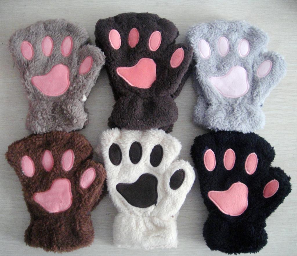 Trendy Unisex fluffy cat xmas bear Fingerless Mittens Gloves Paw gift Pair of gloves chic women