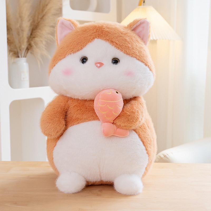 Cat Plush Toy Fish Hugging Doll Stuffed Animal Cartoon Kitty Home Decor Gift