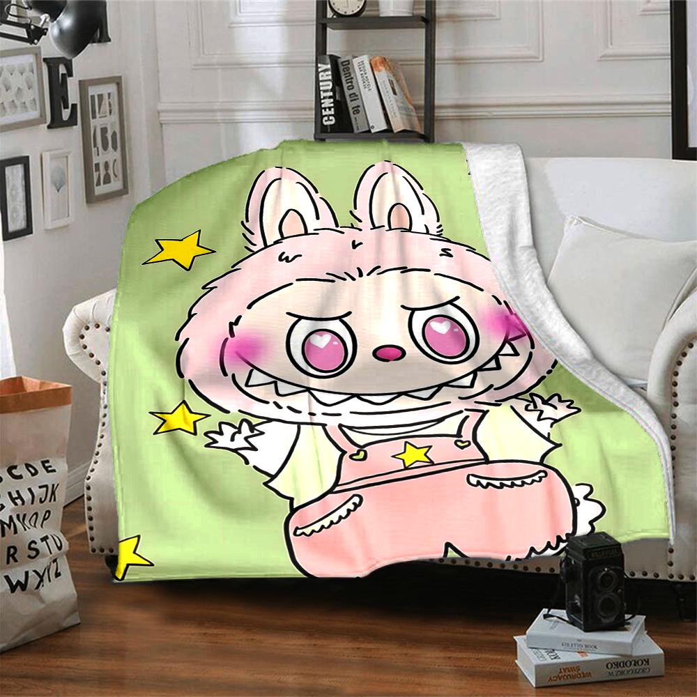 1Pc Cute Labubu Blanket Soft Comfortable Polyester Blanket Allseason Bedroom Office Outdoor Use Christmas Gift Choice Print Home Blanket Soft And Comf