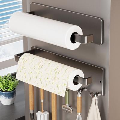 Porte-essuie-tout magnétique en acier au carbone sans clous Monté au mur Étagère magnétique pour réfrigérateur avec crochet Gain de place