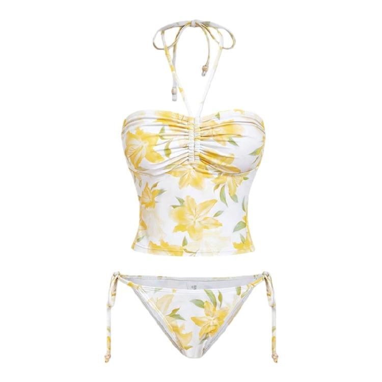 Fashionable Halterneck Style Tankini With Colorful Flower Pattern Ideal For Vacation Wear Top With Matching Bottoms