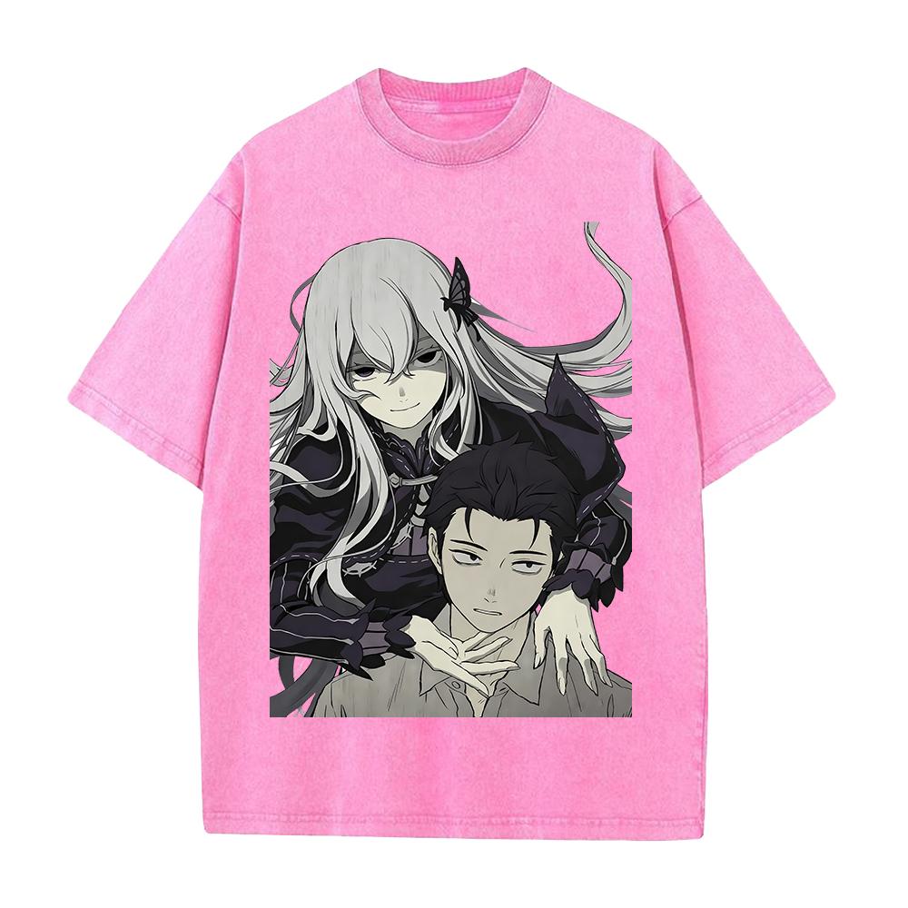 Anime Re Zero Natsuki Subaru Echidna Printed Tee Men Women Washed Cotton T-shirts Short Sleeve Vintage T Shirt Oversized Tshirt