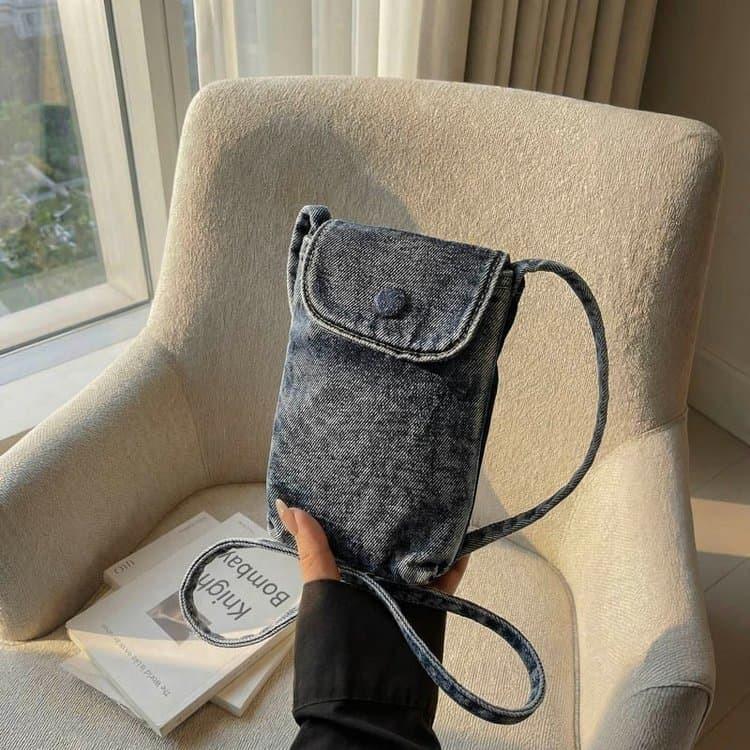 Retro washed denim mobile phone bag casual messenger bag