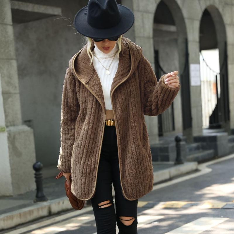 New Autumn and Winter Styles, Hooded Loose Jacket, Double-sided Plush Jacket, Buttonless Cardigan Jacket, Winter Warm Top, Plush Fabric