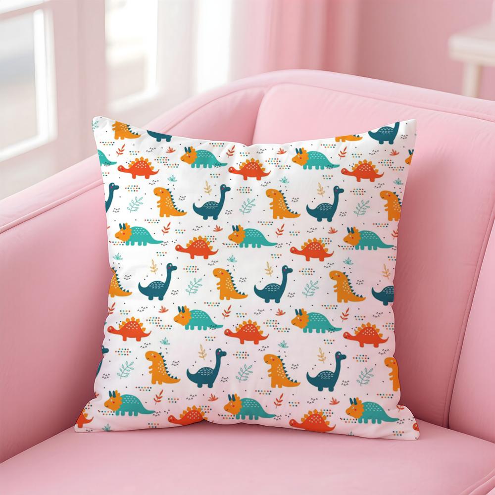 Cute DDinosaurs Pattern Cushion Cover Linen Pillowcase Cover Soft Decor for Sofa Home Room