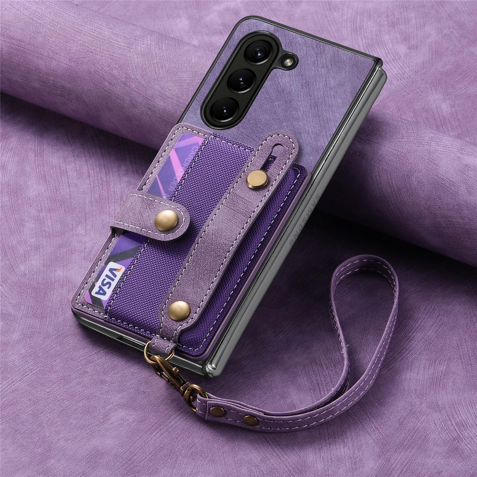 

Samsung ZFold7/ZFold6 Leather Card Slot Case with Lanyard - Skin-feel PU Protective Cover Samsung Z Fold 6 фіолетовий