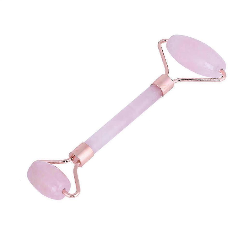 Natural Double Head Rose Quartz Jade Slimming Face Beauty Massage Roller (Rose Gold)
