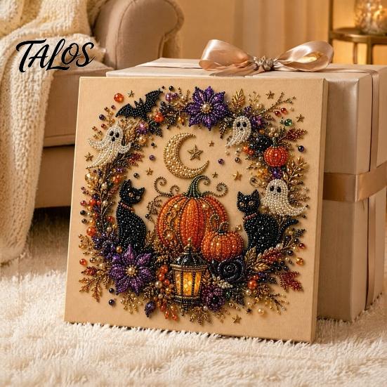 Handmade Halloween Party Supplies Ghost Faux Pearl Art DIY Kit, Spooky 3D Bead Cool Pattern Kits Painting Crafts, Gothic Wall for Adults Beginners