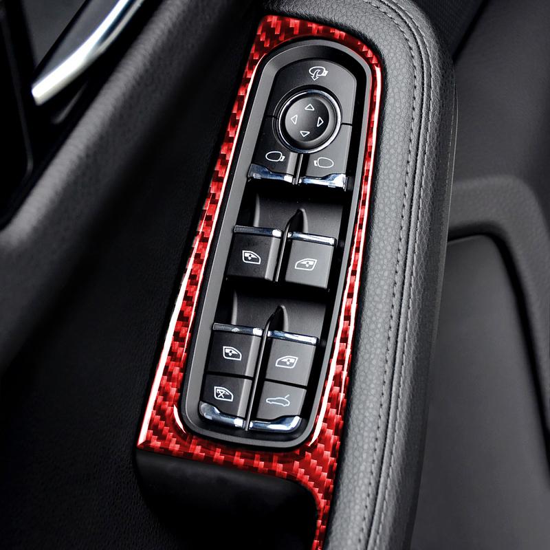 For Porsche Macan 2014- Carbon Fiber Window Lift Control Panel Modified Strip Car Interior Decoration Accessories Sticker