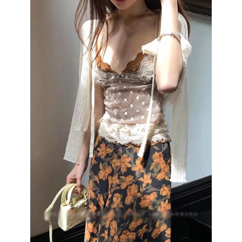 Damen Gepunktetes Spitzen-Camisole Ärmellos Oberbekleidung Inneres Oberteil