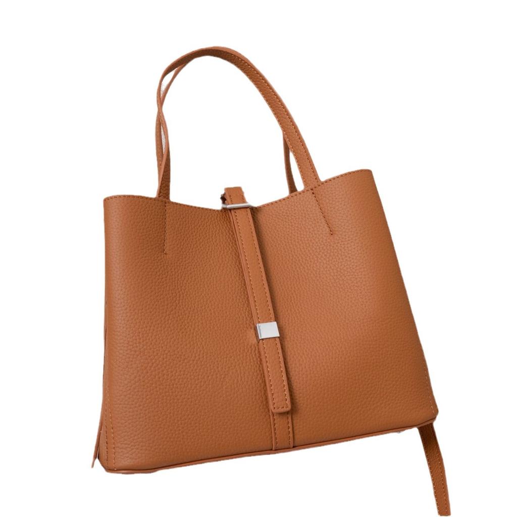 Borsa a spalla da donna in pelle bovina di grande capacità, borsa tote semplice alla moda da donna, pratica borsa da pendolare multi-scomparto