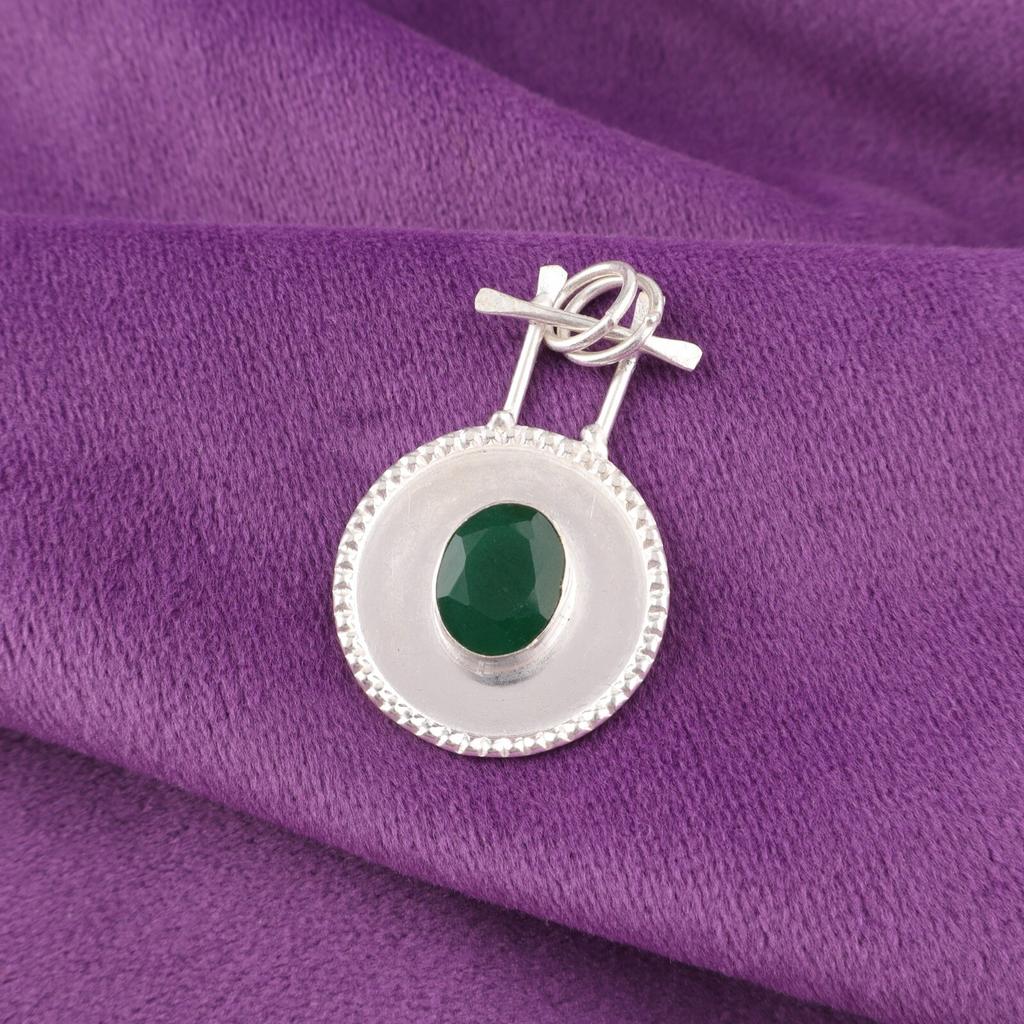 Green Onyx Gemstone Sterling Silver Boho Sisters Gift Birthday Handmade Pendant PP-57-17