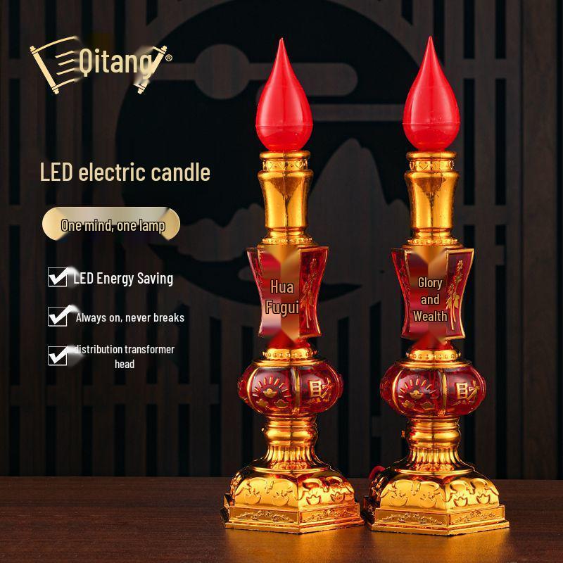 God of Wealth LED Candle Lights: USB-Powered Long-Lasting Crystal Buddha Lamp Pair