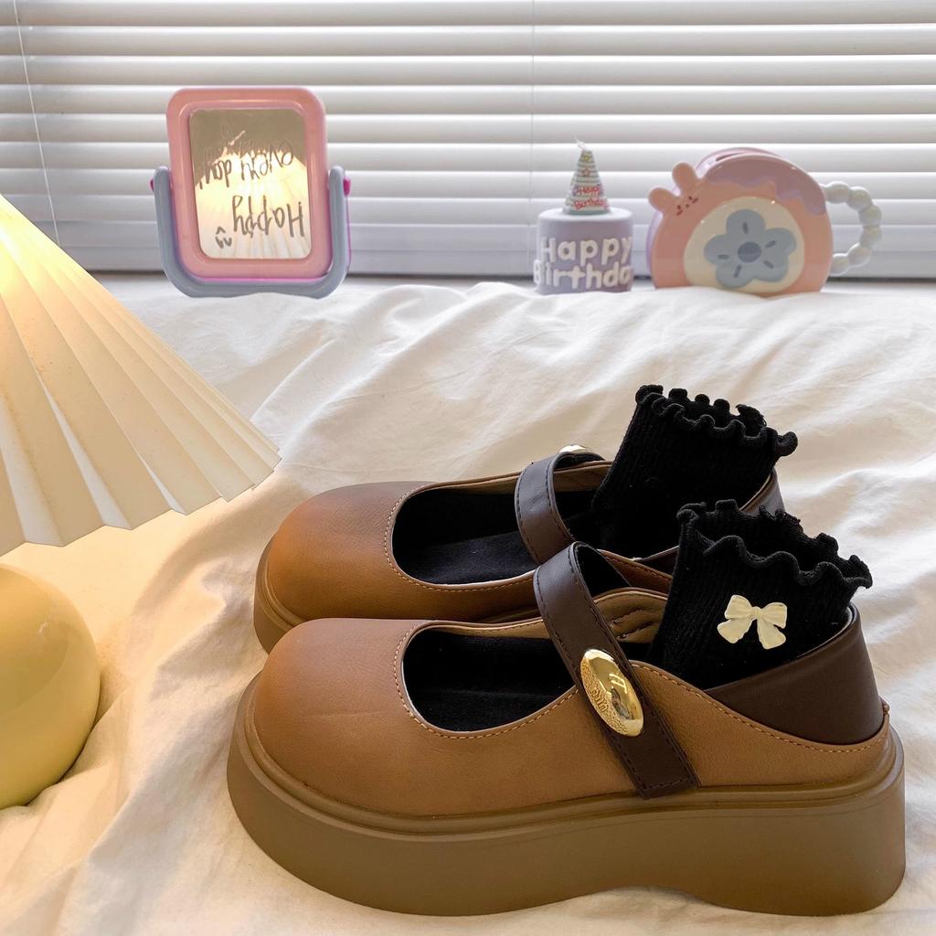 2025 Spring Versatile Women's Shoes Platform Mary Jane Shoes New Casual Shoes Light Mouth Single Shoes British Style Small Leather Shoes Women