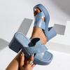 Crossed open-toed high-heeled platform slippers women's thick-heeled versatile outer wear square-head fashion shoes