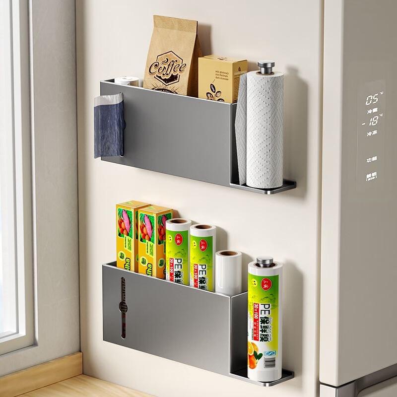 Nail-Free Refrigerator Storage Rack with Paper Towel and Wrap Holder