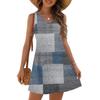Women's Fashion Casual Summer Cupless Bag V-neck Vintage Color Block Stitching Print Dress Beach Sundress