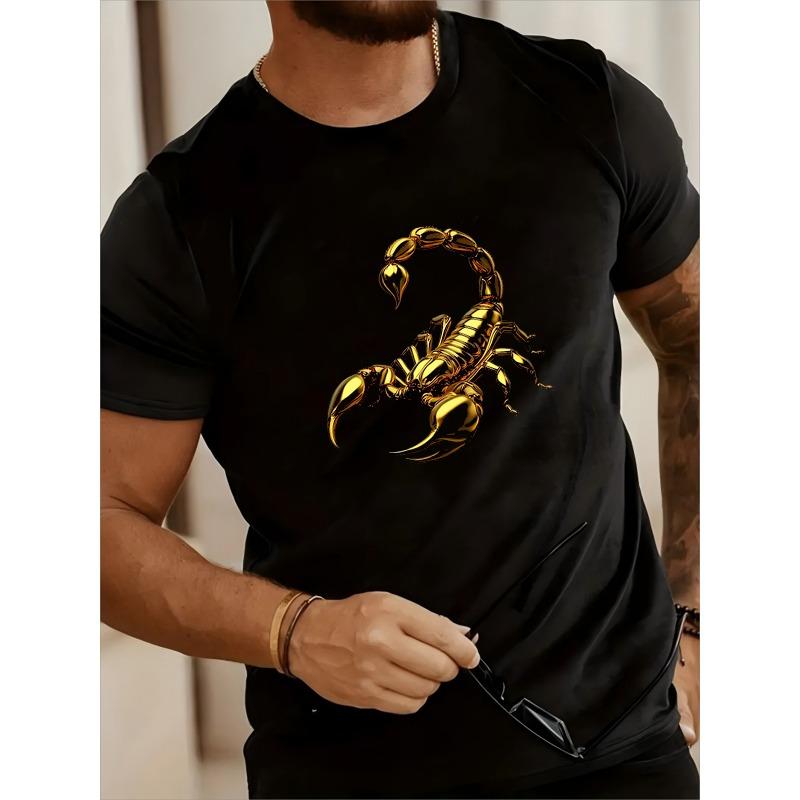 Men's Graphic T-Shirt - Breathable & Lightweight,Black with Yellow Scorpion Print,Round Neck Tee for Casual Attire & Outdoor Activities