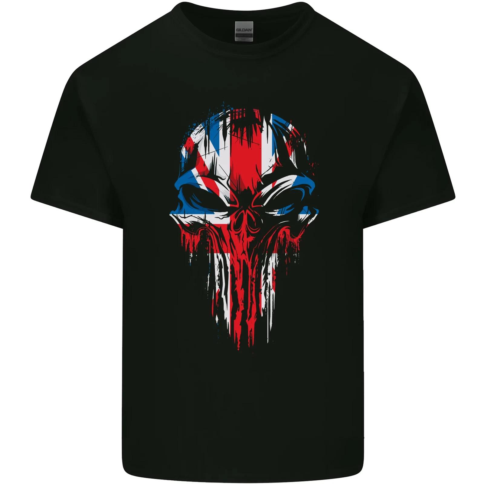 Union Jack Flag Skull Gym MMA Biker Britain Kids T-Shirt Childrens M