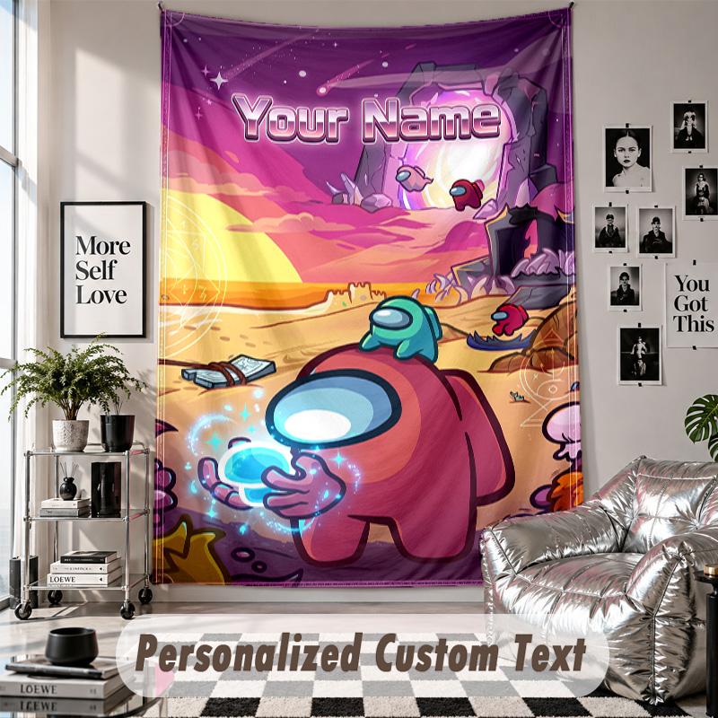 Wall Hanging Tapestry With Custom Name & Text, Among Us Decorative Tapestry For Bedroom