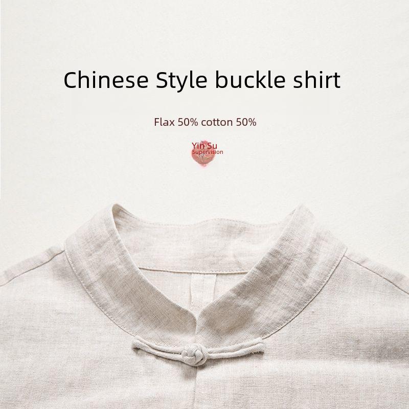 Men's Retro Chinese-Style Stand Collar Long Sleeve Linen Shirt