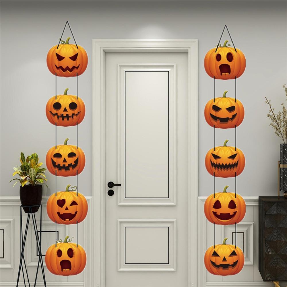 Scared Emoticon Pattern Halloween Pumpkin Door Hanging Sign Halloween Hanging Banner Haunted House