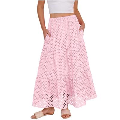 Women's Half Length Skirt With Front Button, Summer Casual Elastic Waist, Pocket A-line Half Length Skirt