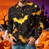 Men Henley Long Sleeve T‑Shirt Halloween 3D Print Pumpkin Ghost Bat Spider Web Graphic Holiday Party Casual Tee