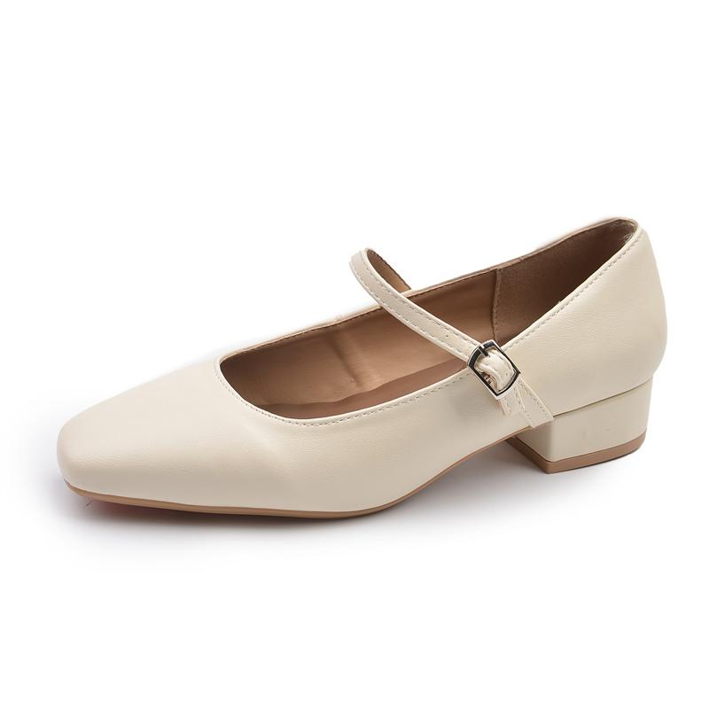 Mary Jane Enkelsko Sko med tykk hæl Elegant Klassisk Retro Firkantet tå Komfortabel Myk Lavt utsnitt Lav hæl Damesko