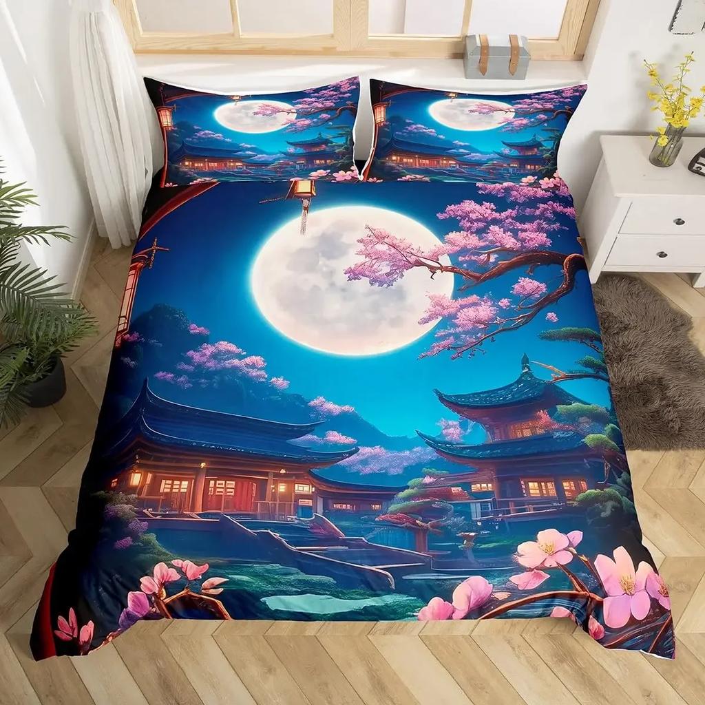 Japanese Sakura Duvet Cover Sets For Teens Queen Size Japanese Styles Quilt Covers Set 2 Pillowcases 1 Duvet Cover No Comforter