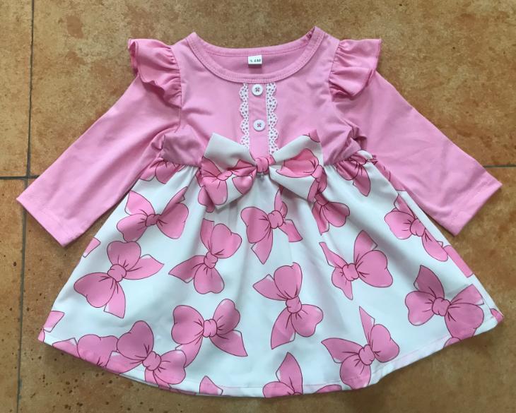 Girls Long Sleeve Ruffle Dress Basic Crewneck Everyday Dress Soft Print Dress For Kids