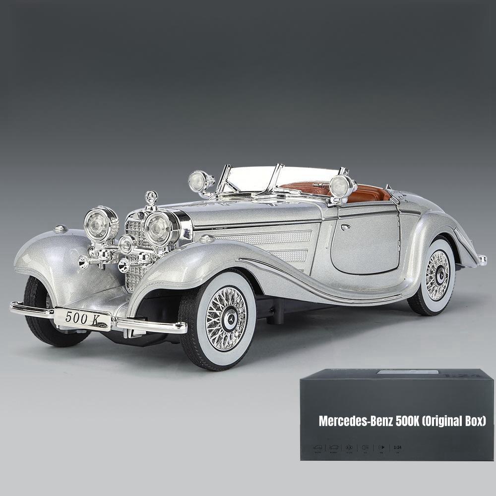 1/24 Mercedes-Benz 500K Classic Vintage Car Toy for Children Diecast Alloy Miniature Model Sound Light Collection Gift for Boys