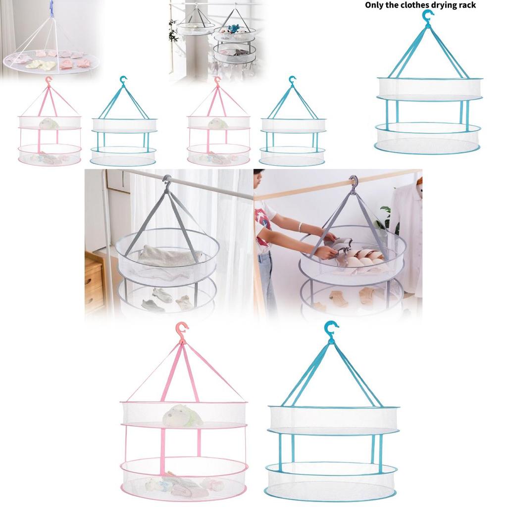 Portable Foldable Clothing Drying Basket With Dual Layers For Laundry Room Or Balcony