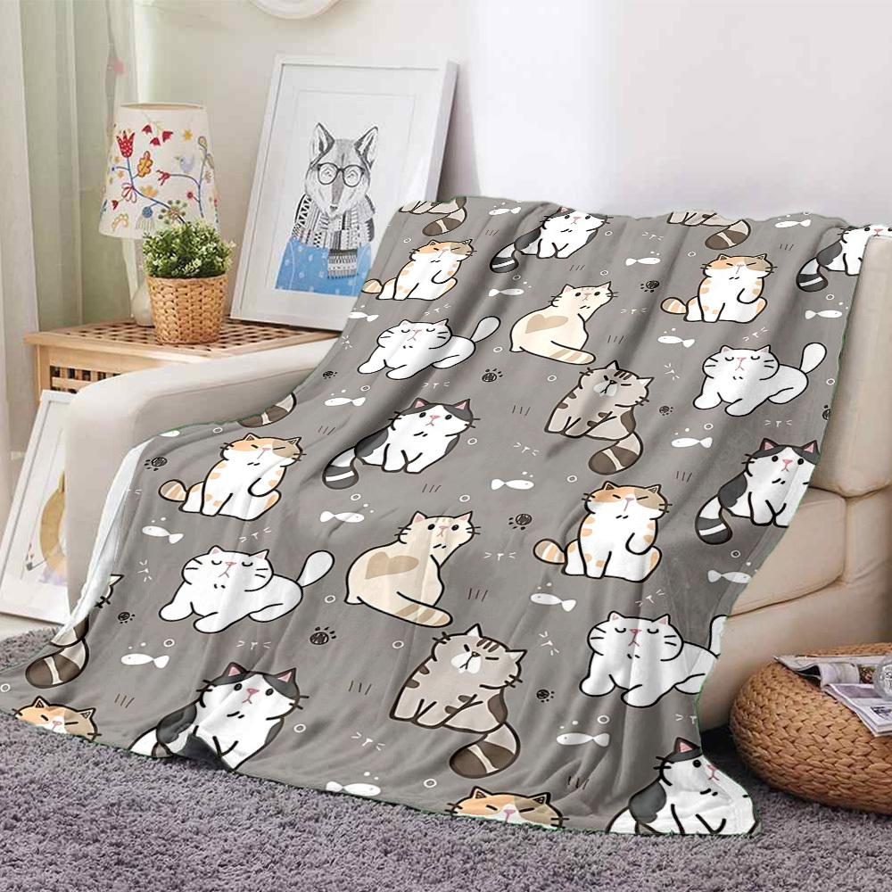 1pc Cats Pattern Lightweight Flannel Blanket, Comfortable and Warm Blanket, for Office and Camping Sofa Bed016