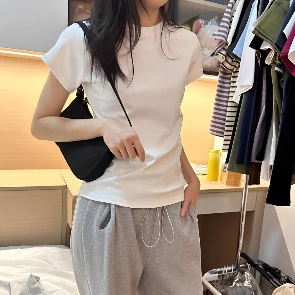Korean Style Y2K Crop Top Women Pullover Basic Tees Shirts Fashion Short Sleeve T-shirt  Beach