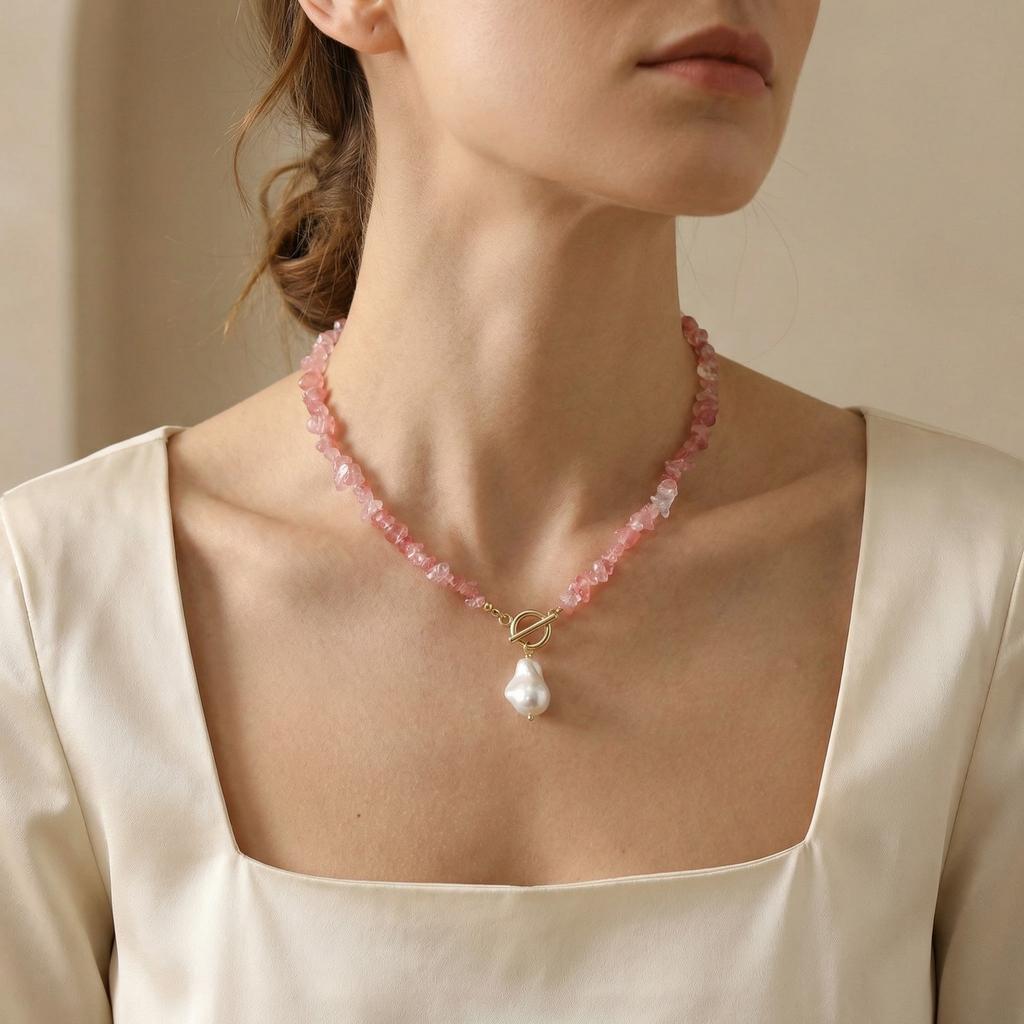 Nauja Madinga Natūralaus Akmens Choker Kaklo Grandinėlė Moterims, OT Sagtelė Pareiškianti Perlų Pakabukas, Subtilūs Romantiški Papuošalai