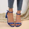 High heels women's summer new square head thick heel open toe one-word buckle belt hollow versatile fairy nude sandals