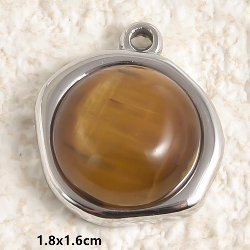 2pcs Vintage Tiger Eye Pendant Sun Oval Round Silver Color Stainless Steel Charms For Jewelry Making Supplies Real Natural Stone
