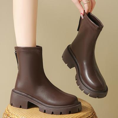 Platform Ankle Women Snow Boots Mid Heels Designer Retro Shoes Leather Classic Chelsea Boots  Trend Goth Zapatillas Mujer