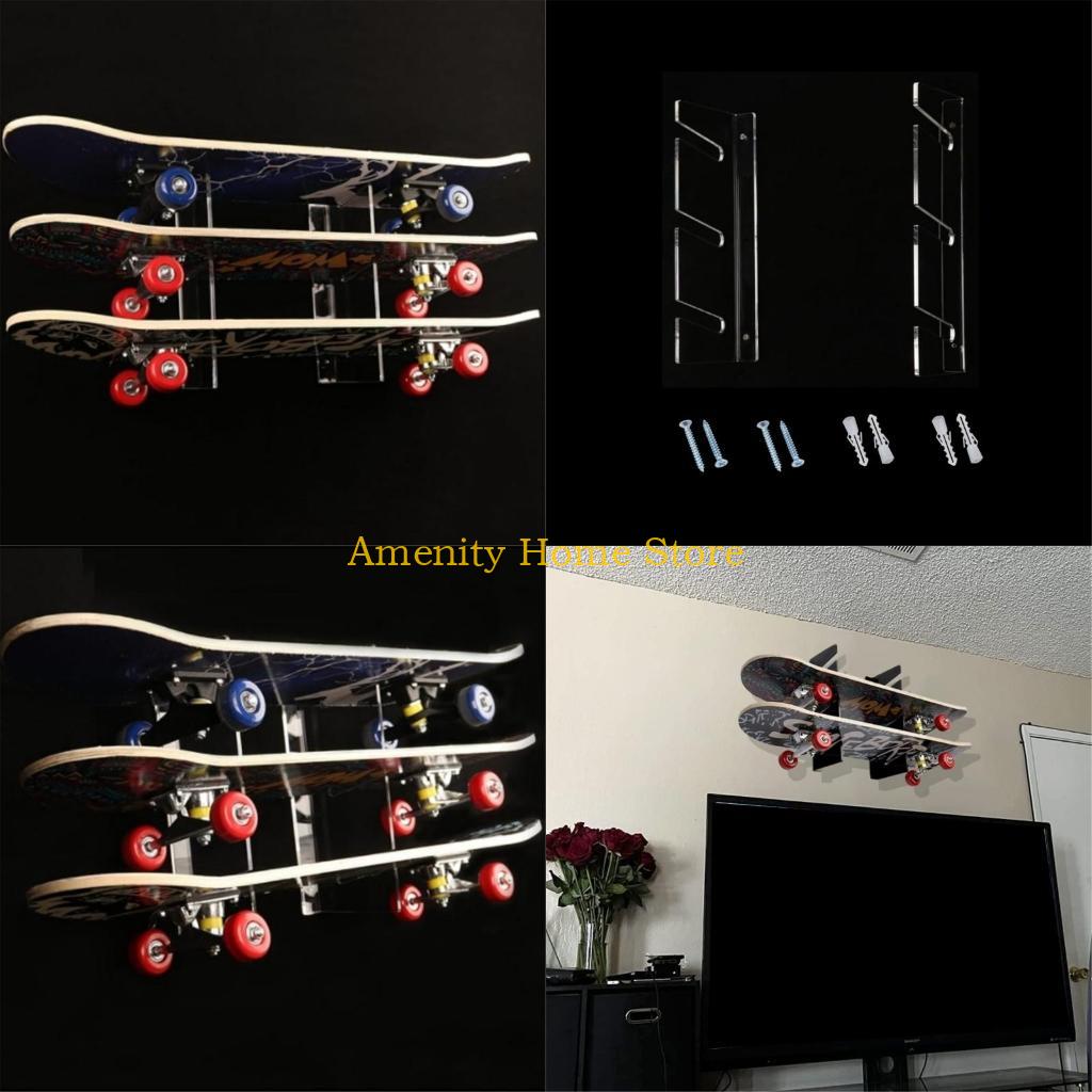F26C Contemporary Acrylic Skateboard Organizer Wall Mount Holder for Skateboard Enthusiasts Professionals and Shop Owners