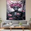 Skeleton with Pink Flower Crown Wall Tapestry Dark Romantic Goth Floral Decor for Bedroom Living Room Gift