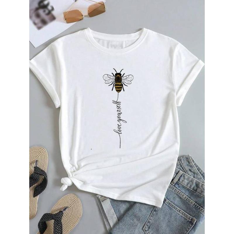 (European Size) Sweet Love Women Trend Cute Short Sleeve Fashion Tee Top Clothing Print Lady Casual T-shirt Female Graphic T-shirts