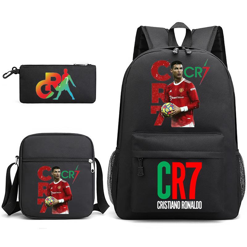 Cr7 Youth Fashion Children'S Student Schoolbag Three-Piece Set Backpack Satchel Pencil Case