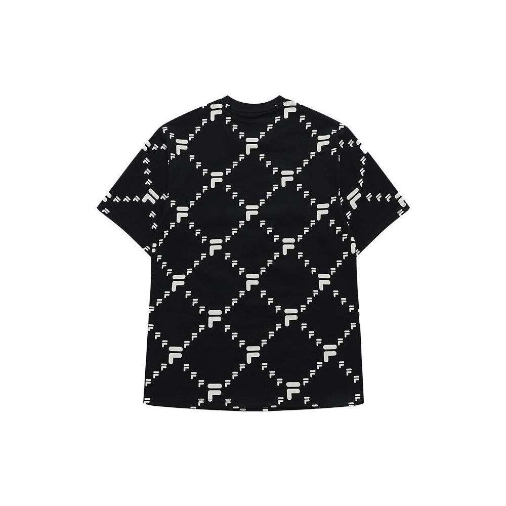 Fila All Over Print Letter Crew Neck Pullover Short Sleeve T-Shirt Unisex T-Shirt Deep-Black T11U326101F-BK