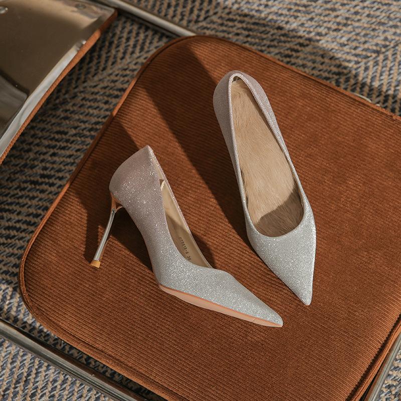 8818 French Small High Heels Women's 2025 New Gradual Change Temperament Wedding Shoes Sexy Pointed Thin Heel Shallow Mouth Single Shoes